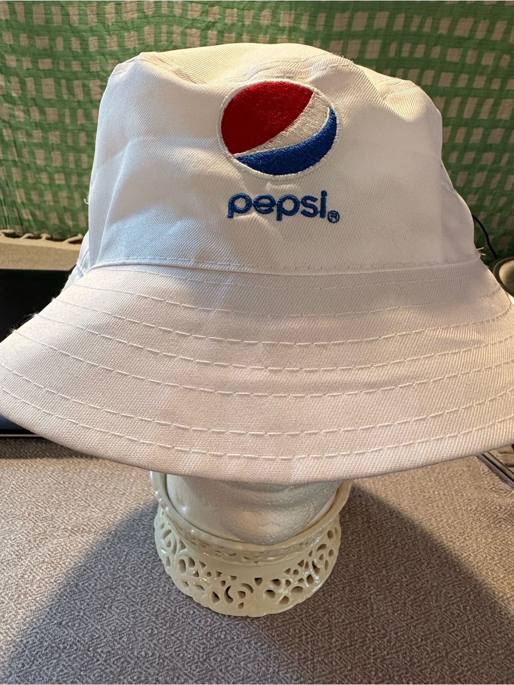 Pepsi White Bucket Hat with Red and Blue Logo